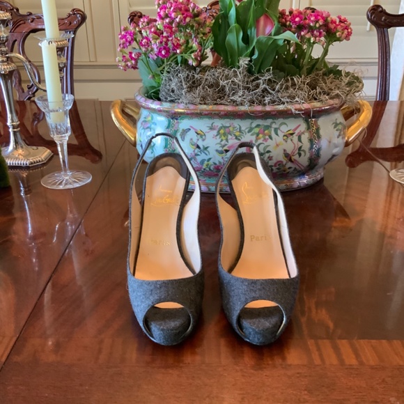 Christian Louboutin Gray Peep-Toe Heels - Picture 2 of 6